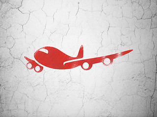 Image showing Vacation concept: Airplane on wall background