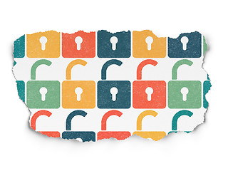 Image showing Information concept: Opened Padlock icons on Torn Paper background