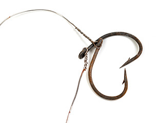 Image showing Old rusty fish hooks in form of heart