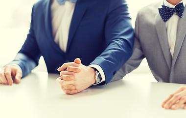 Image showing close up of happy male gay couple holding hands