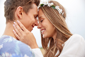 Image showing happy smiling young hippie couple outdoors