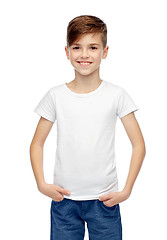 Image showing happy boy in white t-shirt and jeans