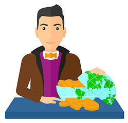 Image showing Man with globe full of money.