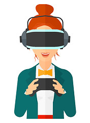 Image showing Woman wearing virtual reality headset.