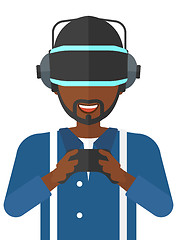 Image showing Man wearing virtual reality headset.