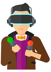 Image showing Man wearing virtual reality headset.