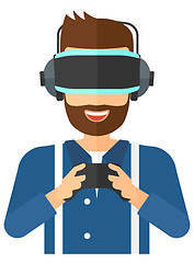 Image showing Man wearing virtual reality headset.