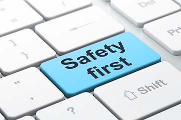 Image showing Protection concept: Safety First on computer keyboard background