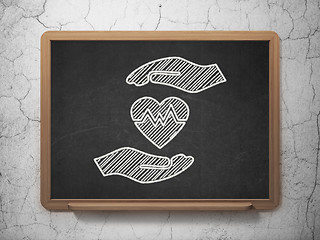 Image showing Insurance concept: Heart And Palm on chalkboard background