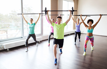 Image showing group of people exercising with bars in gym