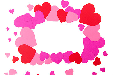 Image showing close up of red and pink heart shapes in frame