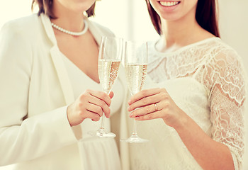 Image showing close up of lesbian couple with champagne glasses