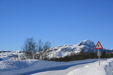 Image showing Bitihorn and mountain road in winter