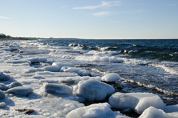 Image showing Icy rocks by the coast