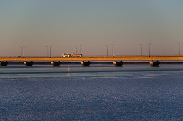 Image showing Detail of a sunlit bridge