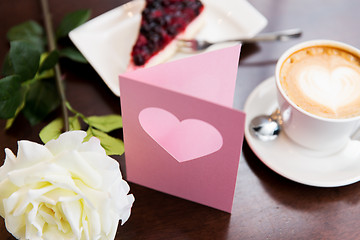 Image showing close up of greeting card with heart and coffee