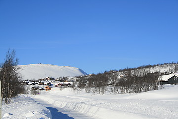 Image showing Norwegian mountain cabins in winter