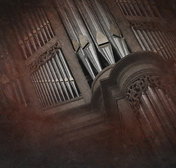 Image showing Creepy image of an old pipe organ