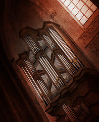 Image showing Creepy image of an old pipe organ