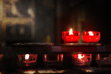 Image showing Candle burning in church - Vintage dirty look