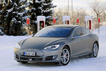 Image showing Tesla Model S Electric Car in Winter