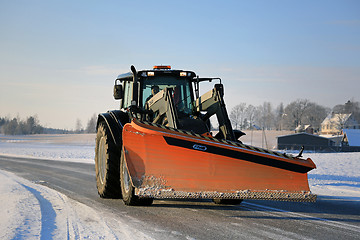 Image showing Tractor and Snow Plow on the Road