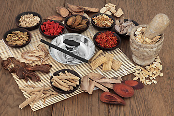 Image showing Moxa Sticks and Chinese Herbs