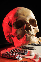 Image showing Still life with skull and electric guitar