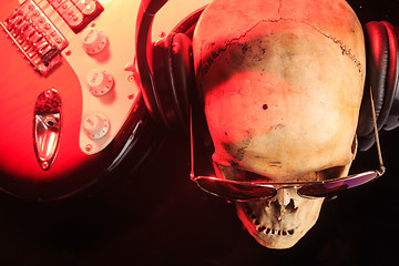 Image showing Still life with skull and electric guitar