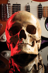 Image showing Still life with skull and electric guitar