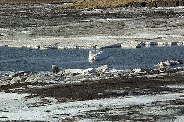 Image showing Glacial ice float away on a river bank, Iceland