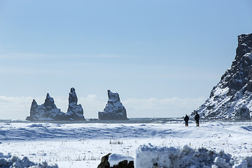 Image showing View to the three pinnacles of Vik, South Iceland