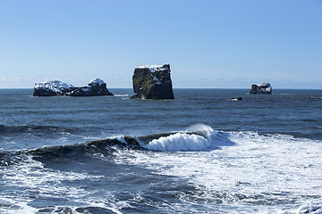 Image showing Basalt stones in the ocean, Vik, Iceland