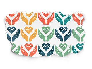 Image showing Insurance concept: Heart And Palm icons on Torn Paper background