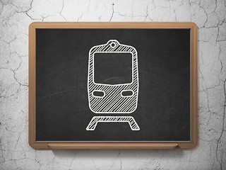 Image showing Vacation concept: Train on chalkboard background