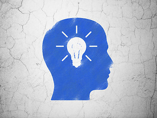 Image showing Education concept: Head With Light Bulb on wall background
