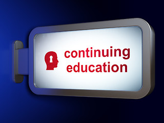 Image showing Education concept: Continuing Education and Head With Keyhole on billboard background
