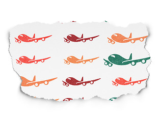 Image showing Travel concept: Airplane icons on Torn Paper background