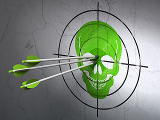 Image showing Healthcare concept: arrows in Scull target on wall background