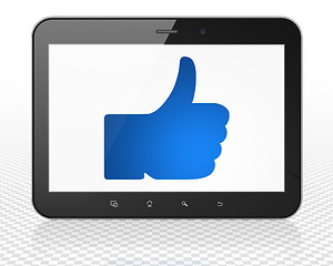Image showing Social network concept: Tablet Pc Computer with Thumb Up on display
