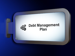 Image showing Finance concept: Debt Management Plan and Calculator on billboard background