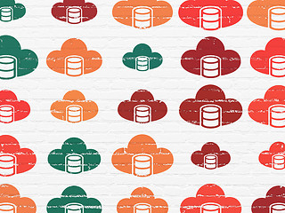Image showing Programming concept: Database With Cloud icons on wall background