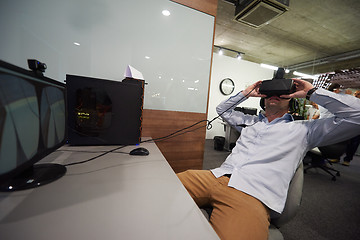 Image showing man using virtual reality gadget computer glasses