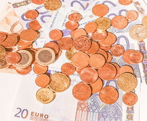 Image showing  Euros coins and notes vintage