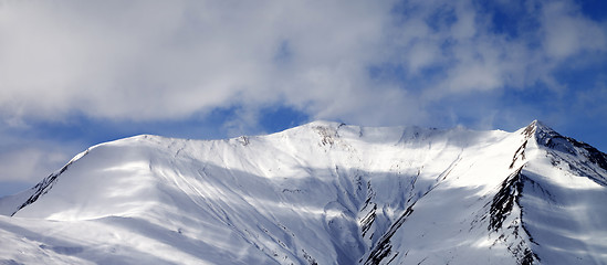 Image showing Panoramic view on off-piste snowy slope