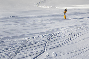 Image showing Ski slope and snow gun