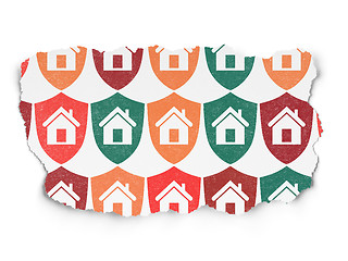 Image showing Finance concept: Shield icons on Torn Paper background