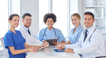 Image showing group of happy doctors meeting at hospital office