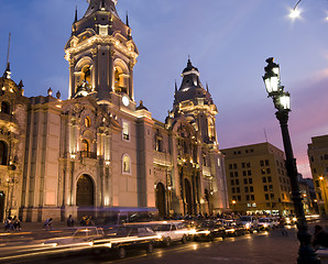 Image showing catedral on plaza de armas plaza mayor lima peru