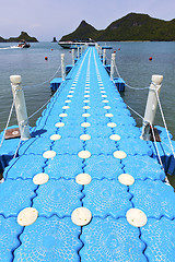 Image showing plastic pier  of a  green lagoon and   kho phangan   bay  